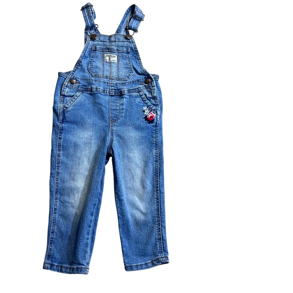 Vintage OshKosh Bgosh Toddler Baby Floral Embroidered Denim Overalls 2T Boho